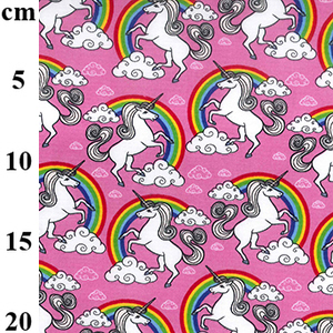 Rainbows and Unicorns Print- Pink - Pure Cotton Poplin Fabric