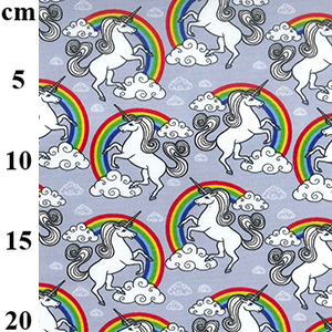 Rainbows and Unicorns Print - Grey - 100% Cotton Poplin Fabric