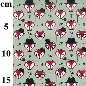 Green - Foxes Print Rose & Hubble Cotton Poplin Fabric