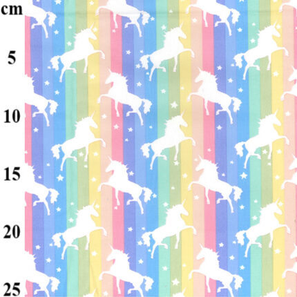 Unicorns on Rainbow Stripes Pastel - 100% Cotton Fabric