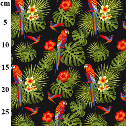 Black - Parrots & Palms Cotton Poplin Fabric by Rose & Hubble