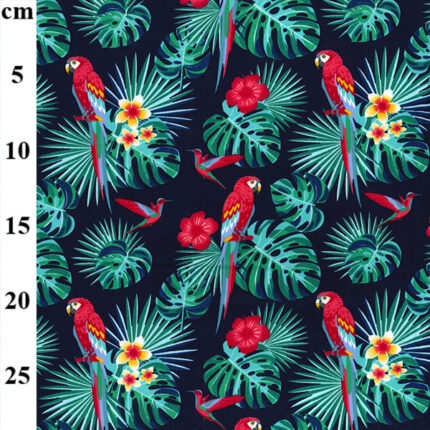 Navy - Parrots & Palms Cotton Poplin Fabric by Rose & Hubble