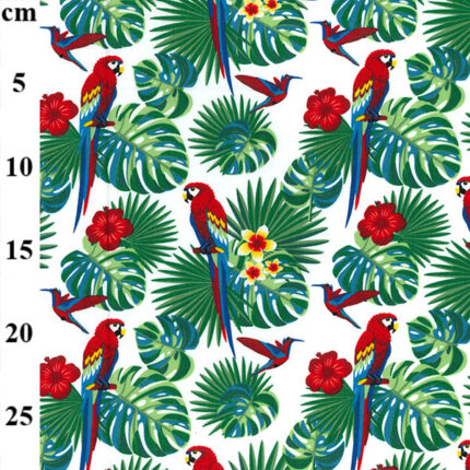 White - Parrots & Palms Cotton Poplin Fabric by Rose & Hubble