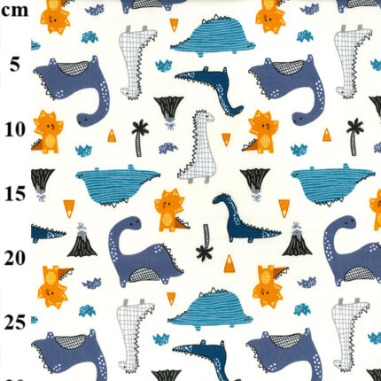 Colorful Dinosaurs 100% Cotton Poplin Print - Ivory