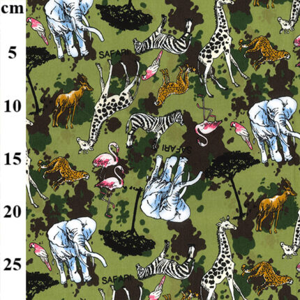 Rose & Hubble Pure Cotton Poplin Print - Safari Animals - Green