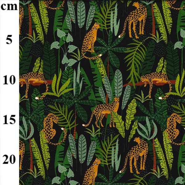 Black - Rainforest Leopard Print - 100% Cotton Poplin Fabric