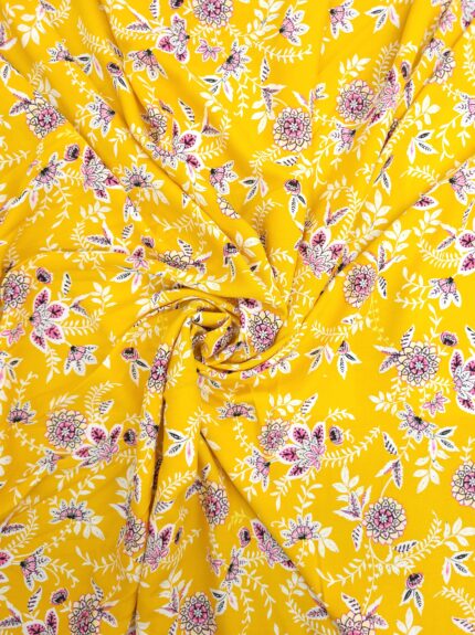 Summer Floral Printed Viscose Fabric - Yellow
