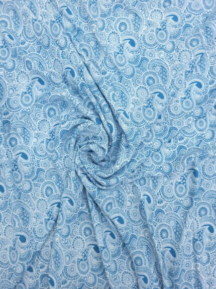 Dressmaking Paisley Viscose Fabric - Blue and White
