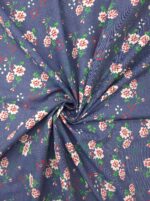 Dressmaking Printed Chambray Denim - Floral Print - Blue