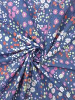 Dressmaking Printed Chambray Denim - Rainbow Daisy - Blue