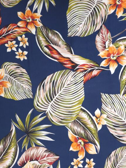 Dressmaking Viscose Fabric - Botanical Tropical Floral Print - Dark Blue
