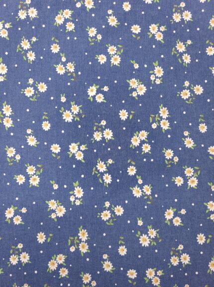 Mini Daisies Chambray Denim Fabric for Dressmaking