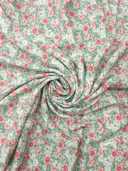 Multi Floral Rayon Viscose Fabric for Dressmaking - Red, White, Green
