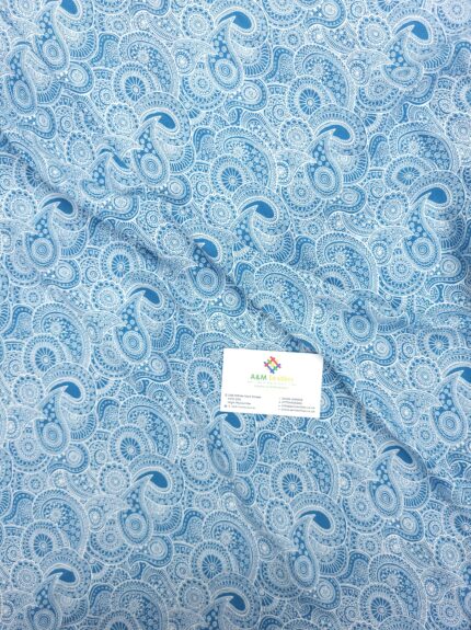Blue and White Paisley Printed Viscose Fabric