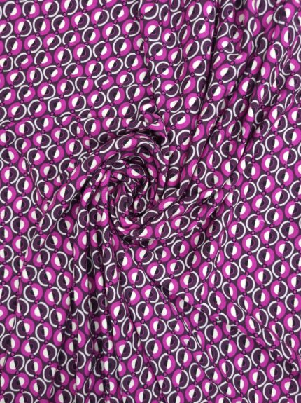Patterned Viscose Twill Fabric for Dressmaking - Fuchsia, White, Black