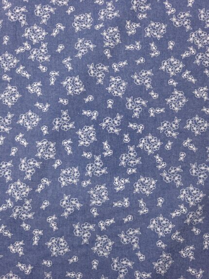 Printed Denim Fabric - Mini Floral Print - Blue