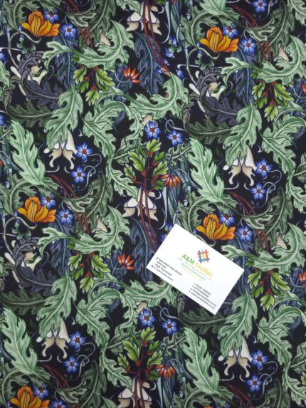Exotic Floral Printed Viscose Linen Mix Fabric