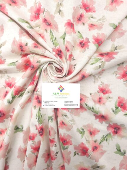 Linen Viscose Cotton Mix Pink Floral Fabric