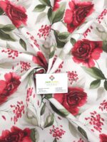 Linen Cotton Fabric Roses on White