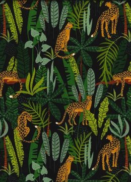 Black - Rainforest Leopard Print - 100% Cotton Poplin Fabric
