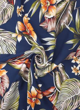 Dressmaking Viscose Botanical Tropical Floral Print - Dark Blue