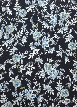 Dressmaking Viscose Fabric - White Floral Print - Black