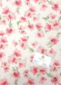 Ivory Pink Blossom Floral Linen Flax Fabric