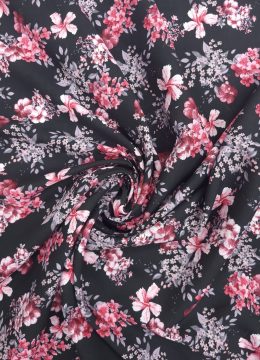 Multi Floral and Leaves Rayon Fabric - Black