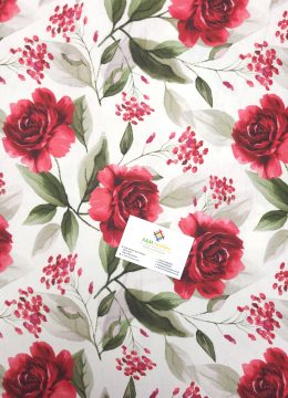 Roses on White Linen Cotton Fabric